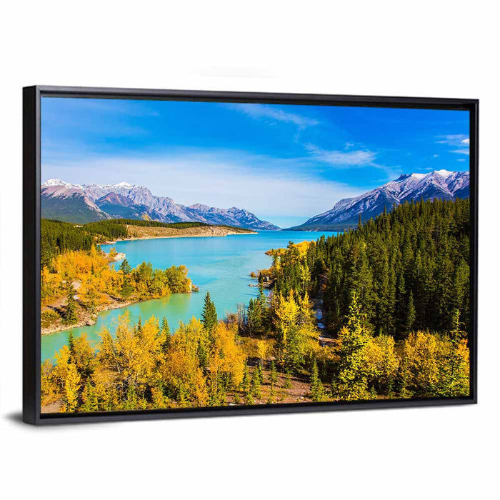 Abraham Lake Shoreline Wall Art as a framed canvas