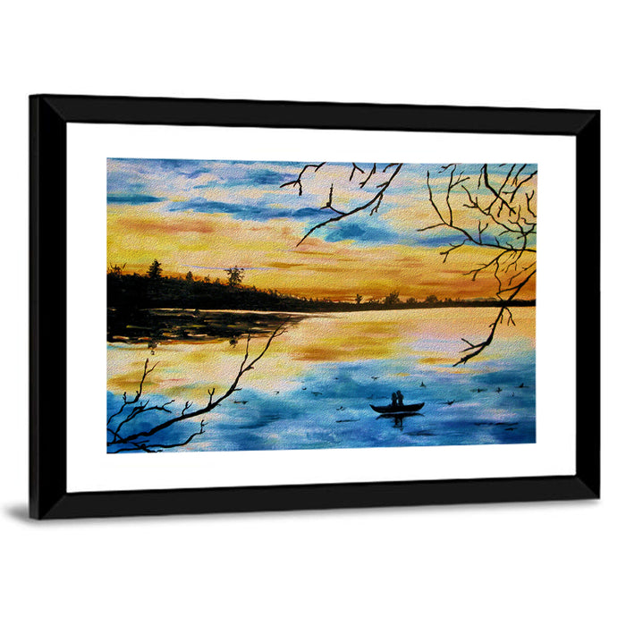 Lovers in a Boat at Sunset Wall Art as a framed print