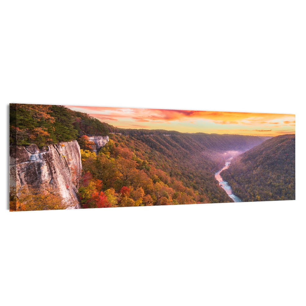 New River Gorge Sunset Wall Art, canvas print, panoramic
