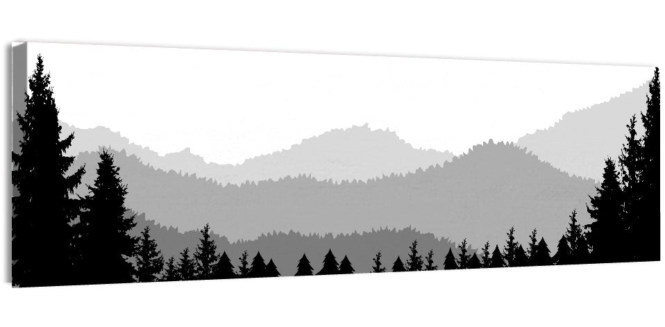 Foggy Mountain Silhouettes Wall Art, canvas print, panoramic