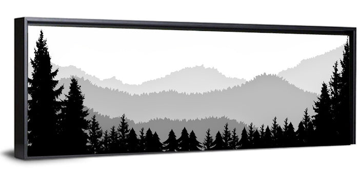 Foggy Mountain Silhouettes Wall Art as a framed canvas