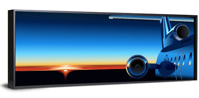 Private Jet Sunrise Wall Art as a framed canvas