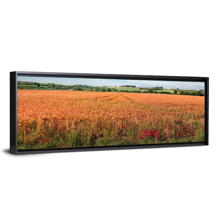 Golden Wheat Field with Poppies Wall Art as a framed canvas
