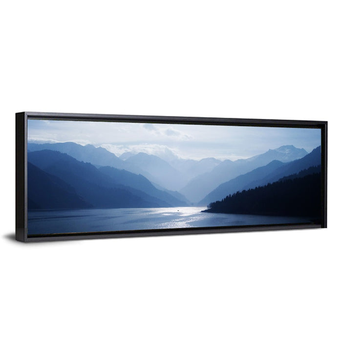 Xinjiang Lakeshore Serenity Wall Art as a framed canvas