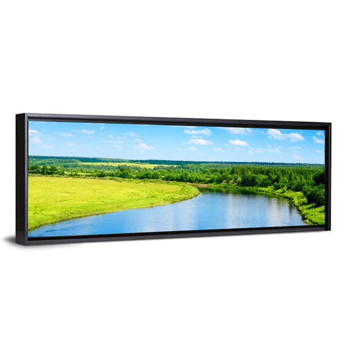 Blue River Meadow Wall Art as a framed canvas