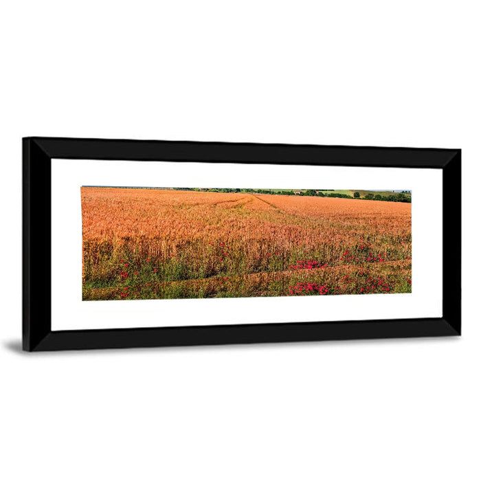 Golden Wheat Field with Poppies Wall Art as a framed print