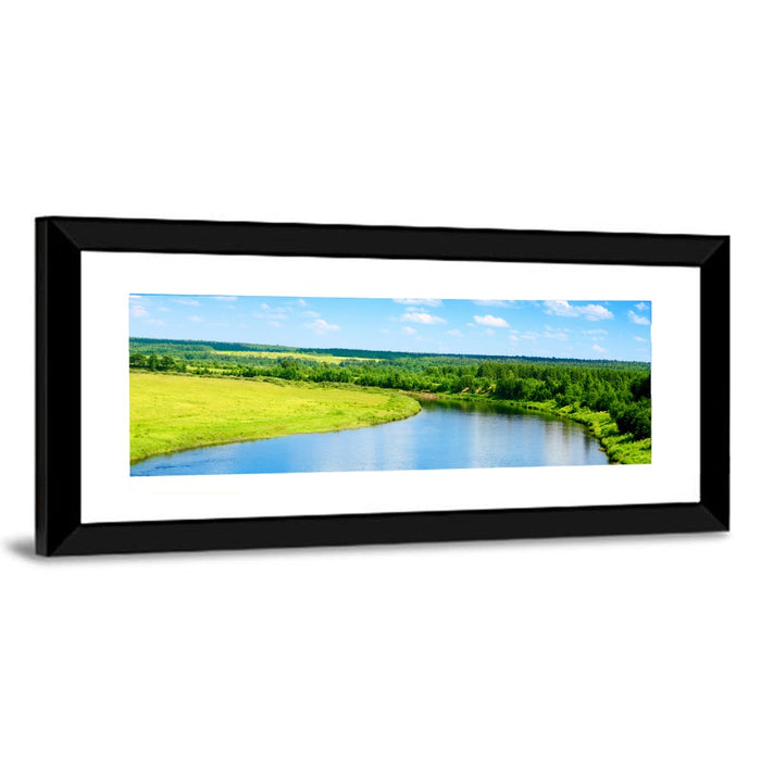 Blue River Meadow Wall Art as a framed print