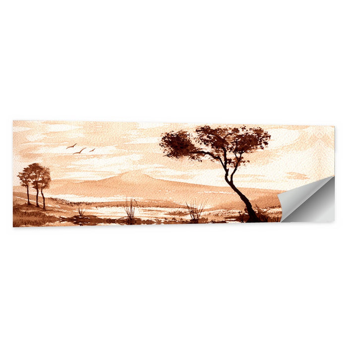 Sepia Lakeside Landscape Wall Art as a poster print