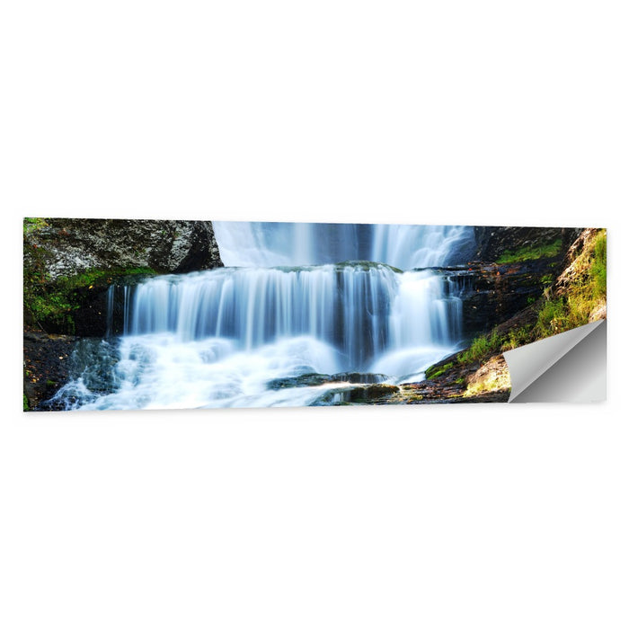 White Waterfall Over Mossy Rocks Wall Art as a poster print