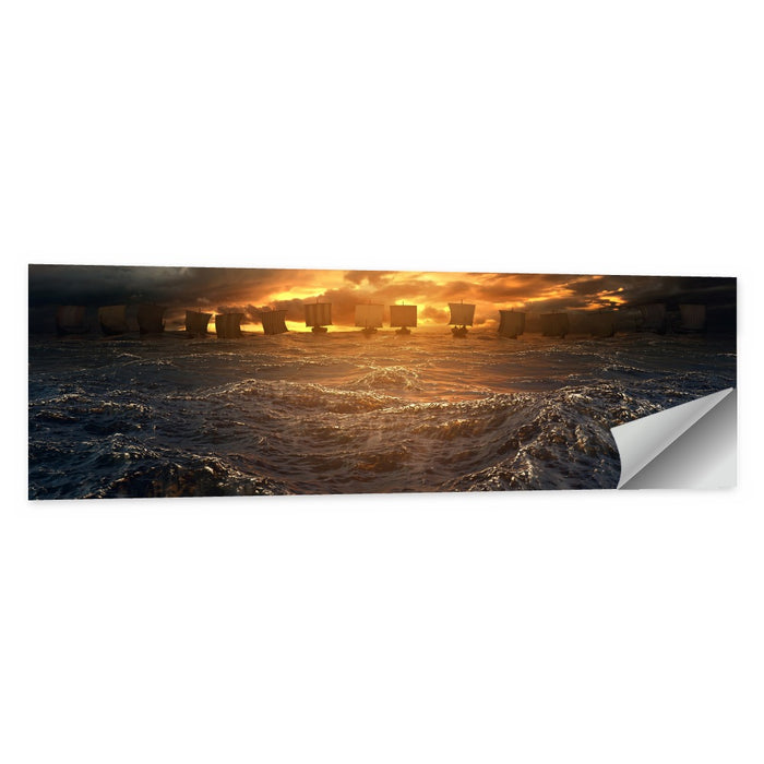 Viking Longships at Sunset Wall Art as a poster print