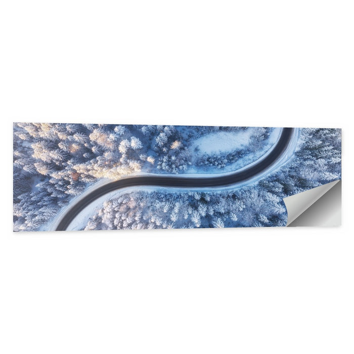 Winding Snow-covered Forest Road Wall Art as a poster print