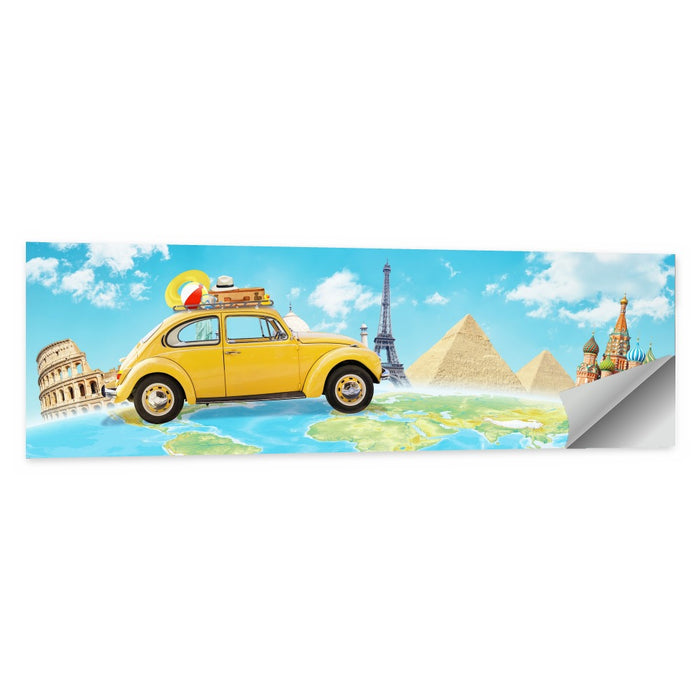 Yellow Beetle World Road Trip Wall Art as a poster print
