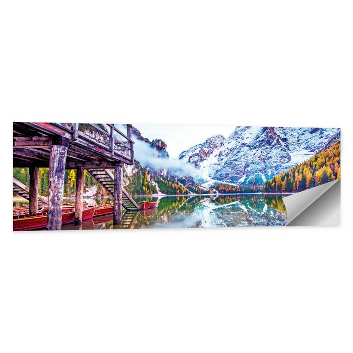 Lago Di Braies Boathouse Wall Art as a poster print