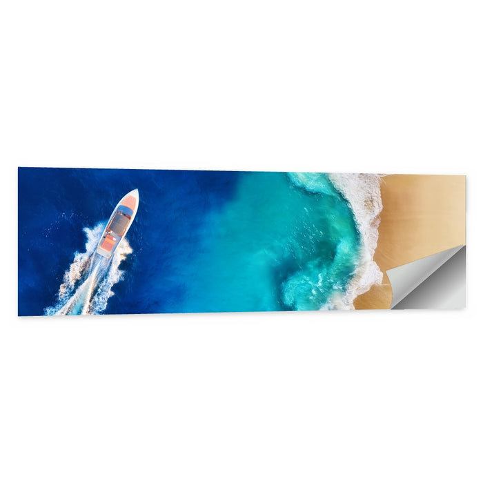 Speed Boat Over Turquoise Beach Wall Art as a poster print