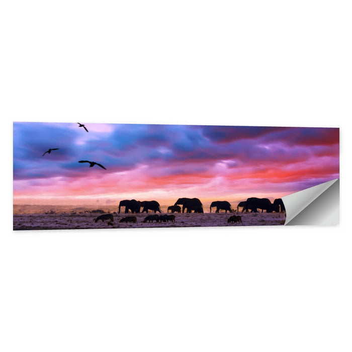 Elephants at Savannah Sunset Wall Art as a poster print