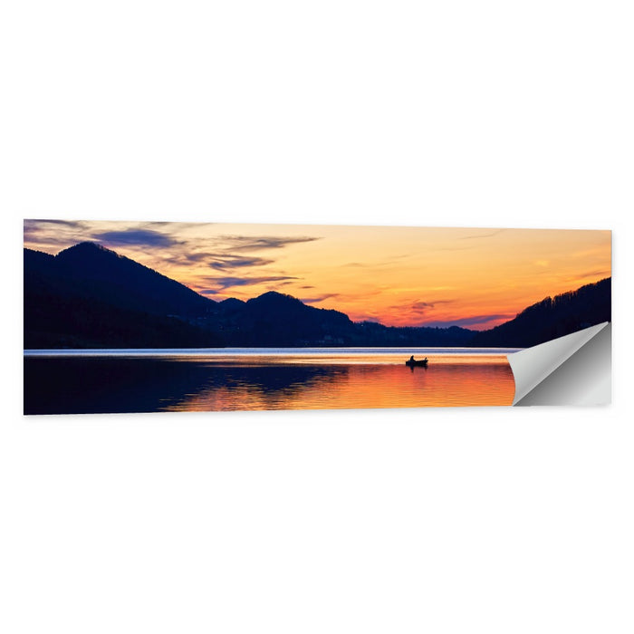 Lake Fuschl Sunset with Boat Wall Art as a poster print