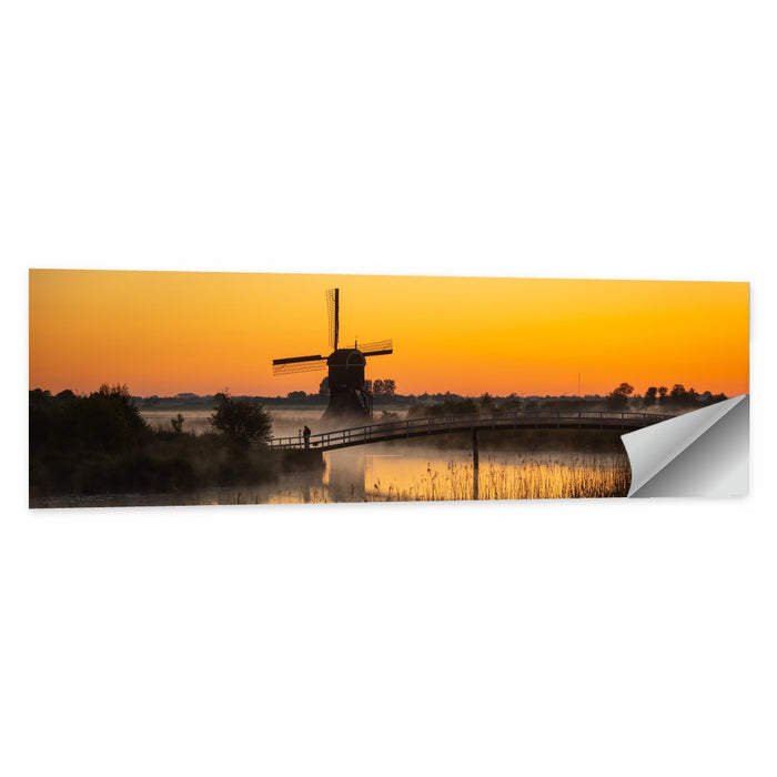 Misty Sunrise Windmill Wall Art as a poster print