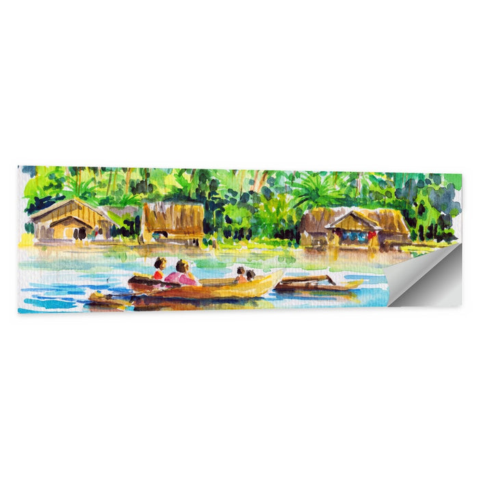 Boat in Tropical Village Wall Art as a poster print