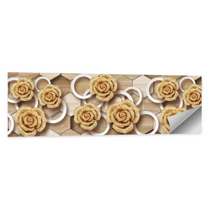 Gold Roses on Geometric Tiles Wall Art as a poster print