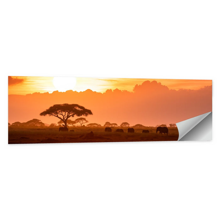 African Elephant Herd at Sunset Wall Art as a poster print