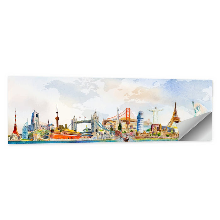 Watercolor World Landmarks Montage Wall Art as a poster print