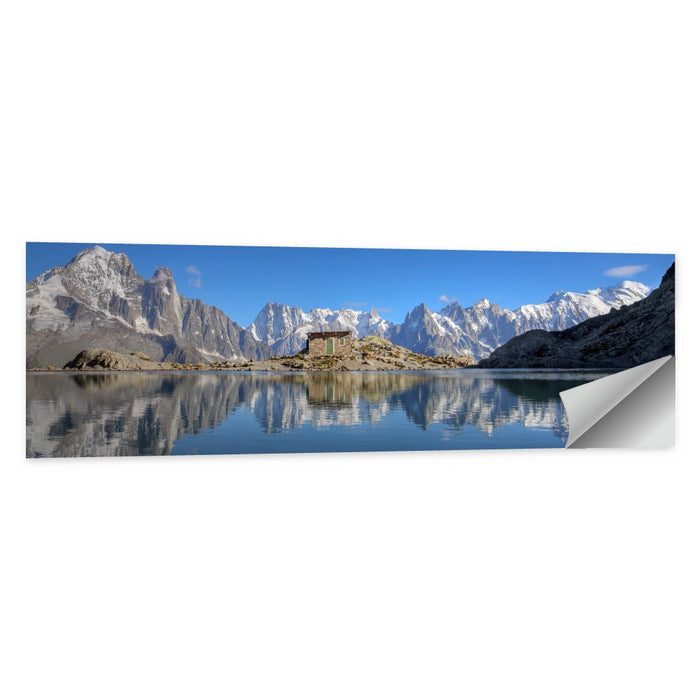 Stone Cabin on Mountain Lake Wall Art as a poster print