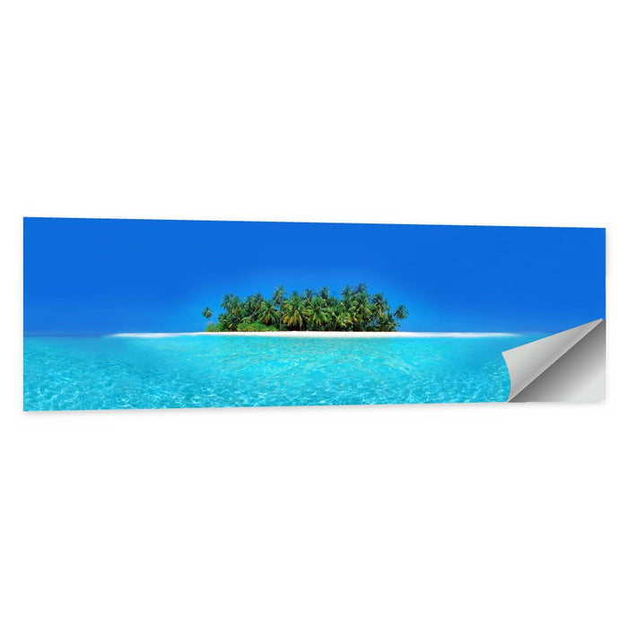 Turquoise Atoll Sandbar with Palm Trees Wall Art as a poster print