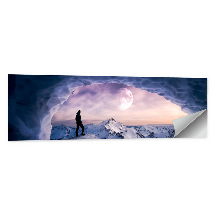 Moonlit Ice Cave Hiker Wall Art as a poster print