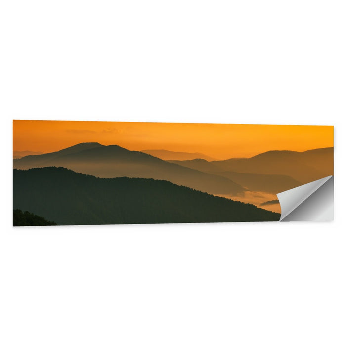 Golden Mist Mountain Valley Wall Art as a poster print