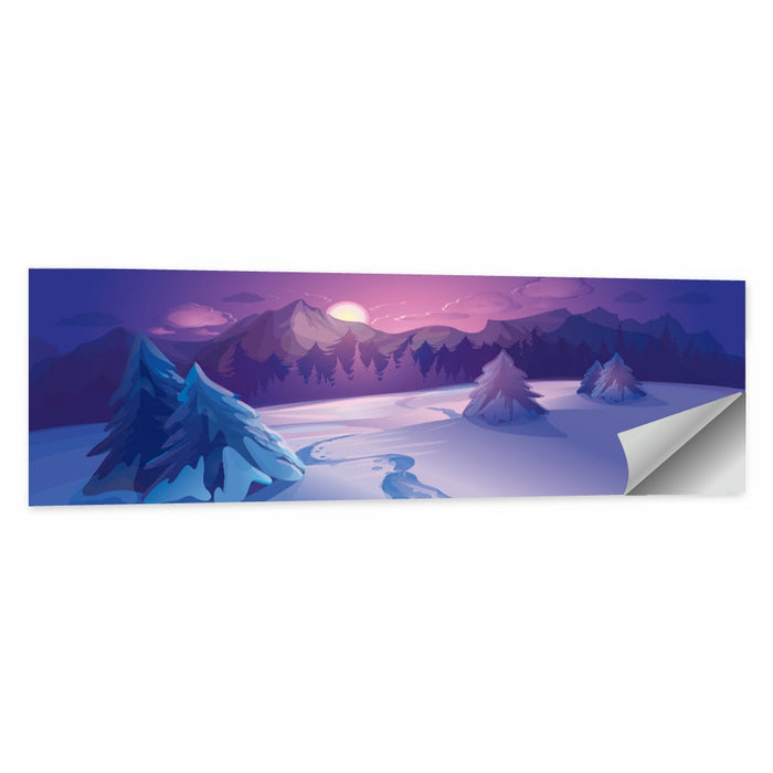Lavender Winter Mountain Illustration Wall Art as a poster print