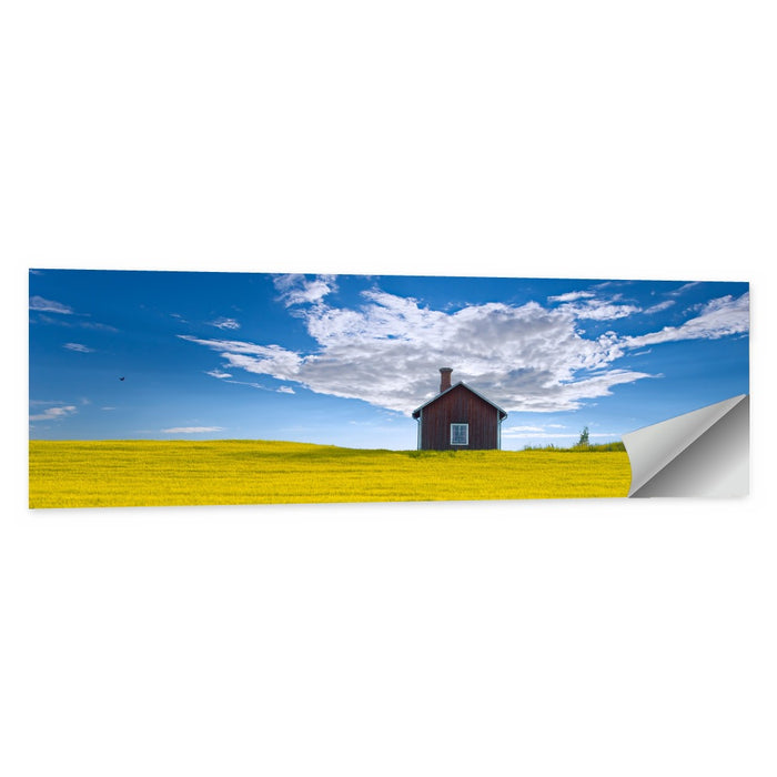 Red Barn in Golden Wheat Field Wall Art as a poster print