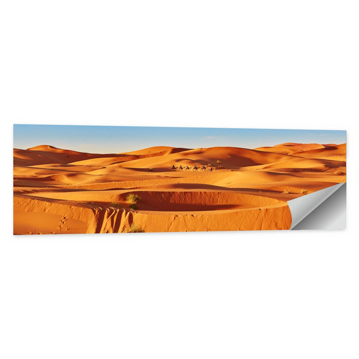 Sunlit Sahara Dunes with Camel Caravan Wall Art as a poster print