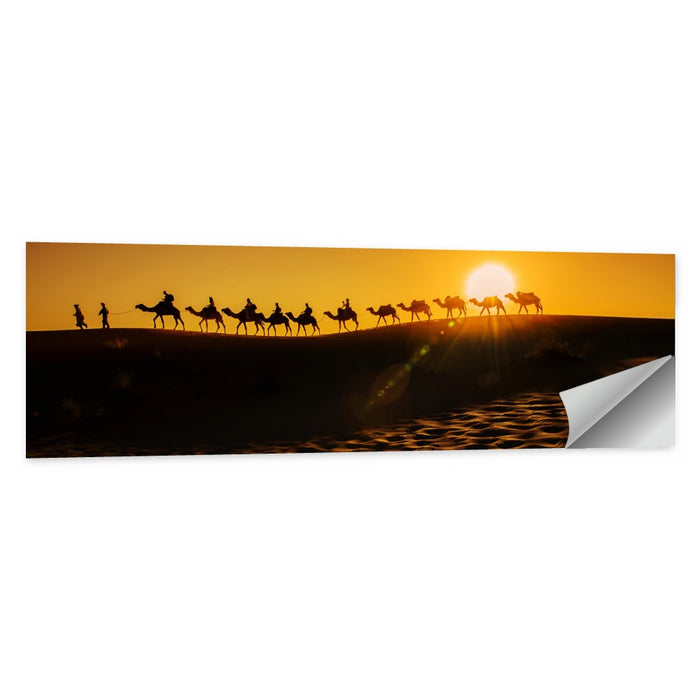 Camel Caravan Silhouette at Golden Sunset Wall Art as a poster print