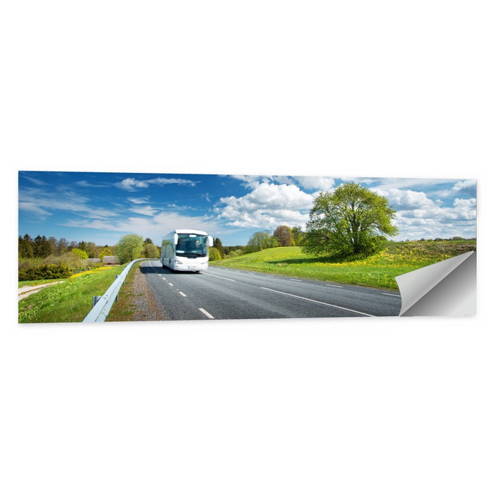 White Bus on Meadow Road Wall Art as a poster print