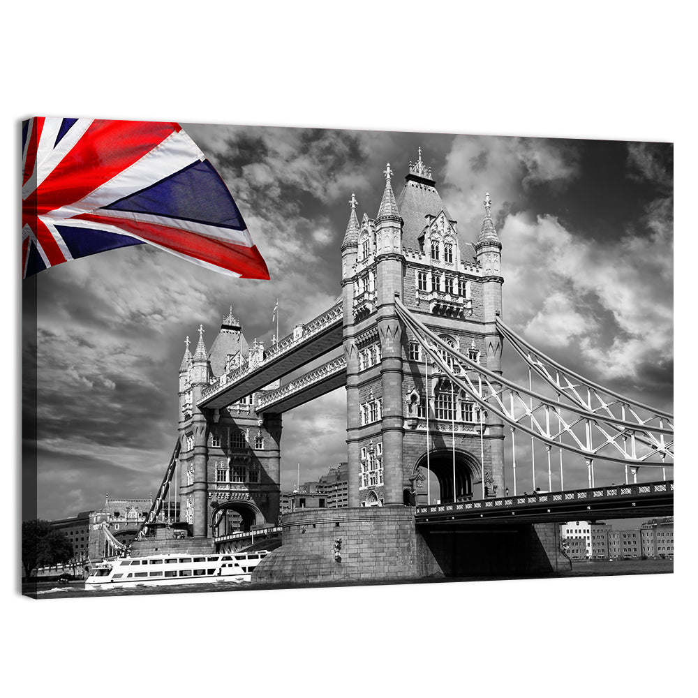 Tower Bridge with Flag Accent Wall Art, canvas print, landscape