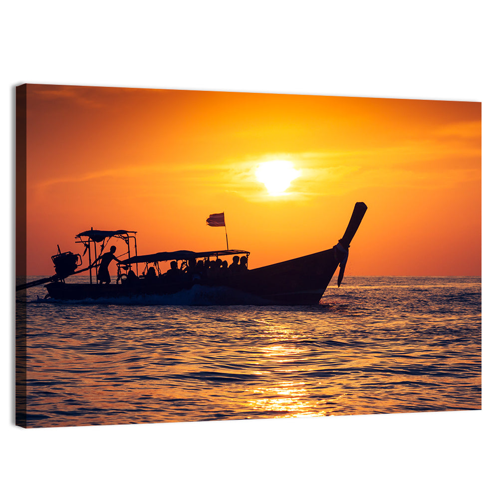 Longtail Boat at Sunset Wall Art, canvas print, landscape