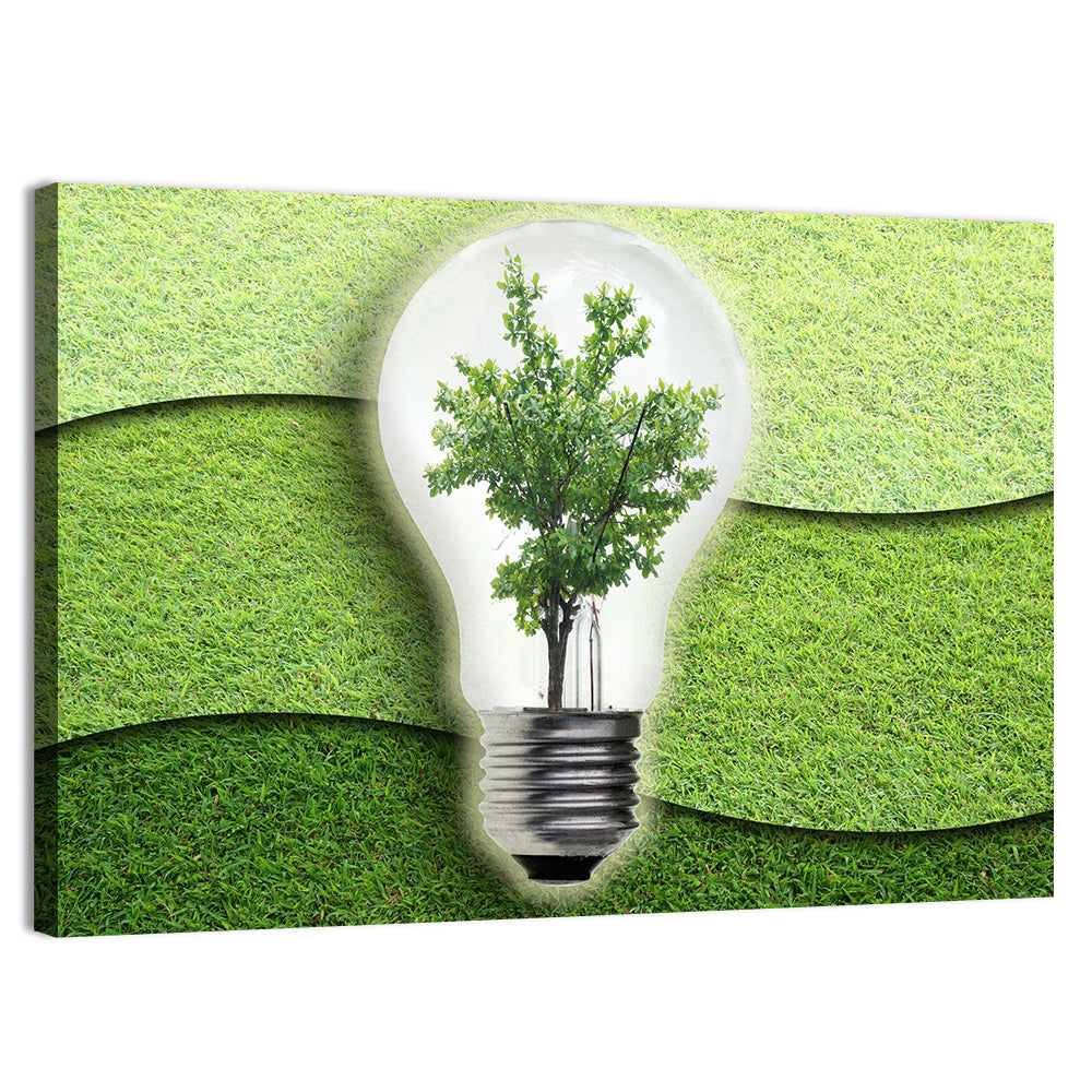 Light Bulb Tree Earth Concept Wall Art, canvas print, landscape