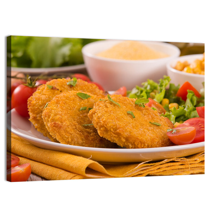 Golden Corn Cutlet Burger Wall Art as a canvas print