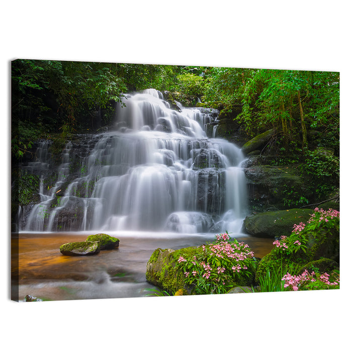 Mun Daeng Waterfall with Mossy Boulders Wall Art as a canvas print