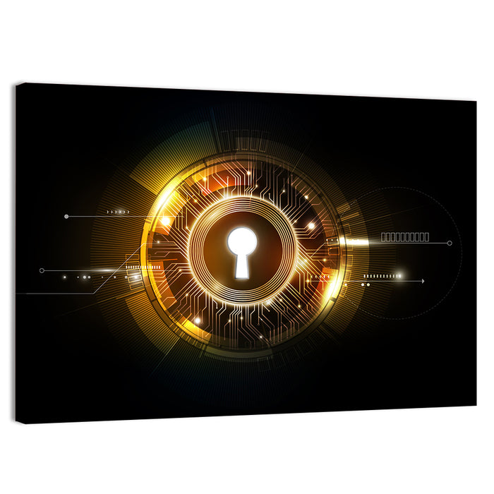 Glowing Keyhole Tech Abstract Wall Art as a canvas print
