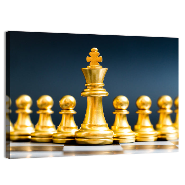 Golden King with Pawns Wall Art as a canvas print