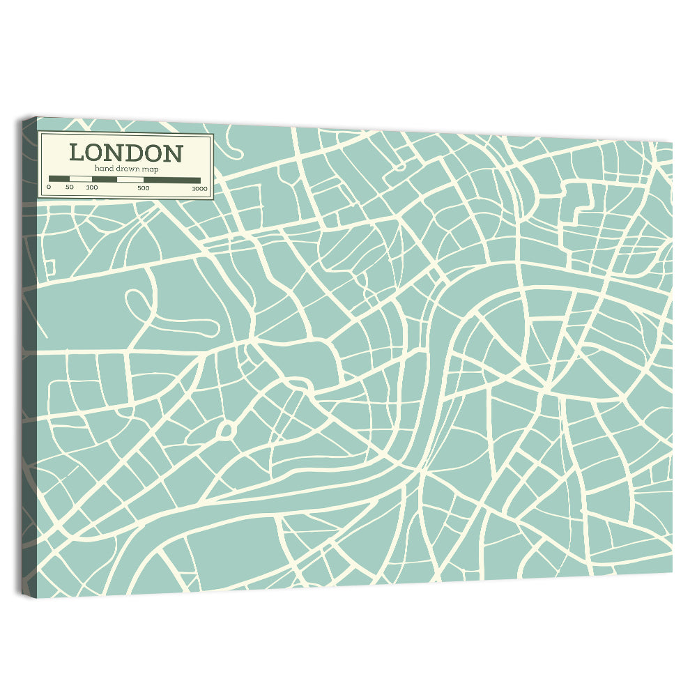London Cartographic Map Wall Art, canvas print, landscape