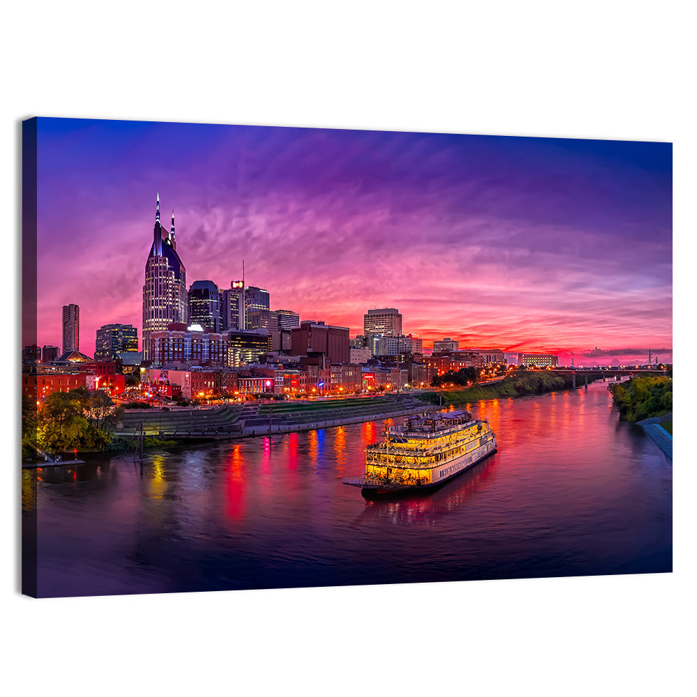 Nashville Riverfront Skyline at Dusk Wall Art, canvas print, landscape
