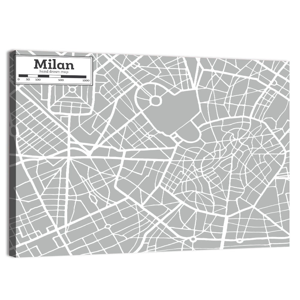 Milan City Map Wall Art, canvas print, landscape