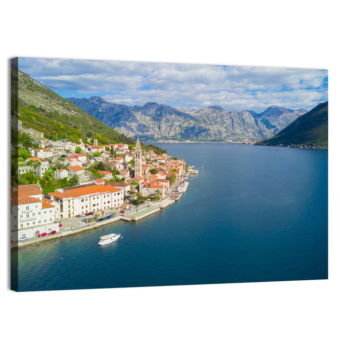 Perast Aerial Coastal View Wall Art as a canvas print
