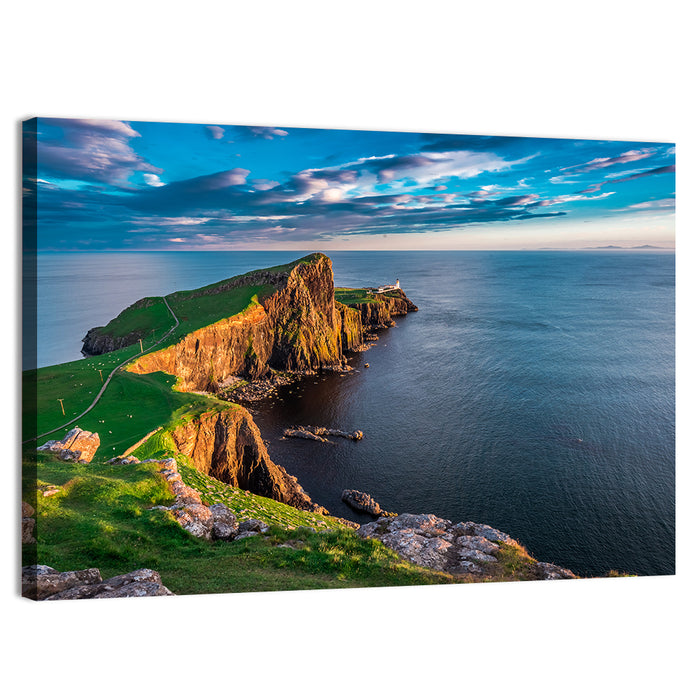 Neist Point Lighthouse at Golden Hour Wall Art as a canvas print
