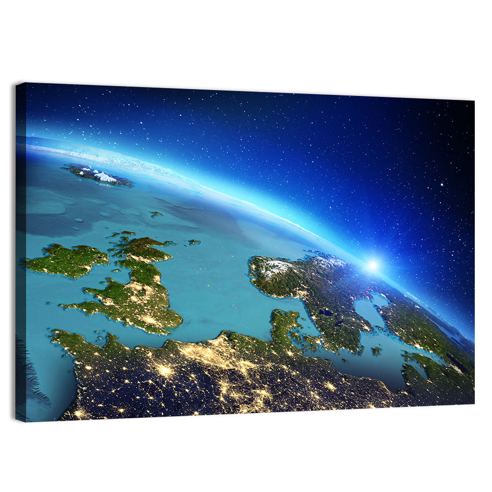Sunrise Over Europe from Orbit Wall Art, canvas print, landscape