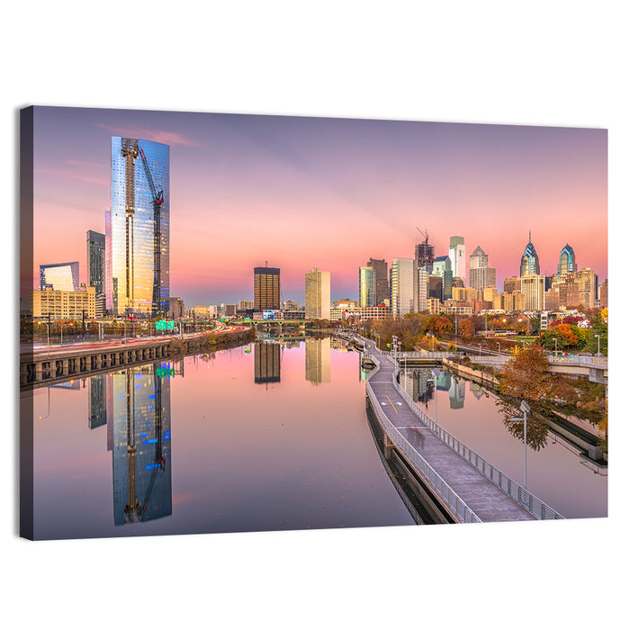 Philadelphia Skyline at Twilight Wall Art as a canvas print