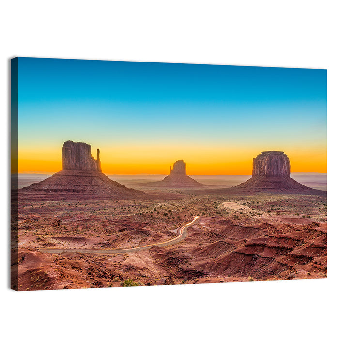 Monument Valley Sunrise with Winding Road Wall Art as a canvas print