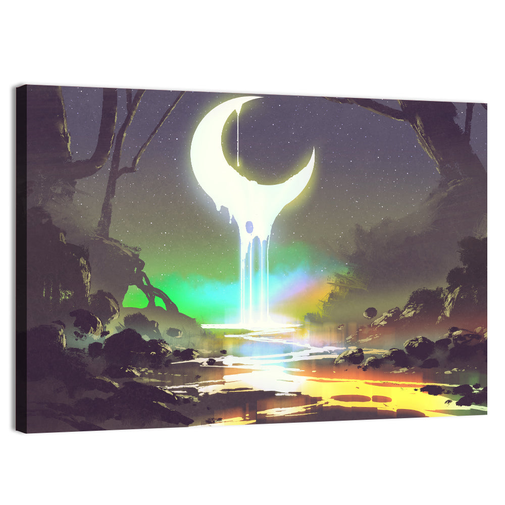 Dripping Moon Over Misty Forest Wall Art, canvas print, landscape